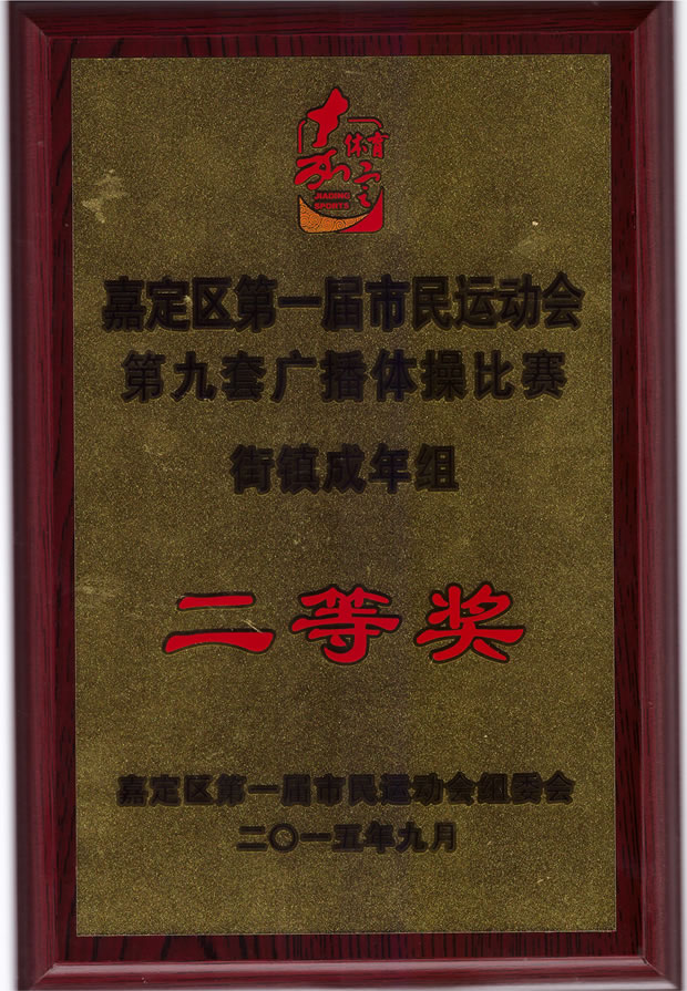 嘉定区第一届市民运动会第九套广播体操比赛二等奖荣誉奖牌